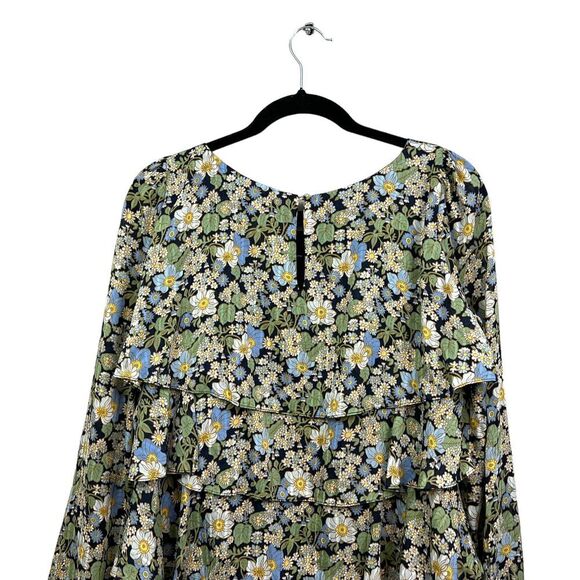 Brooks Brothers Womens Floral Silk Blouse Tiered Long Sleeves‎ Green Blue Size 6 - Picture 5 of 5